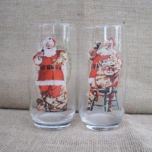 Vintage Sundblom Santa Claus Coca Cola Glass Set of 2
